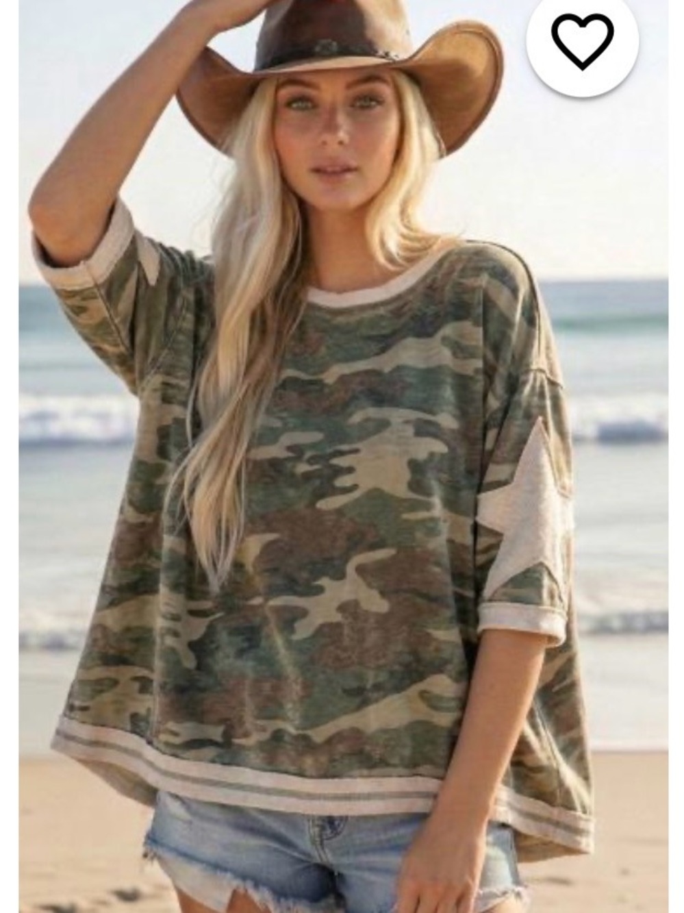 Lovlov Camo Star Pullover Top - Olive Green size small